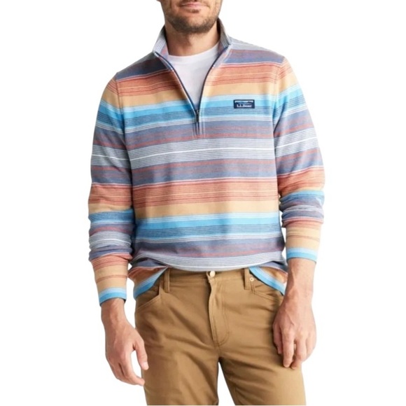 L.L.Bean Men's Comfort Stretch Piqué Quarter Zip Pullover, Long-Sleeve, Stripe - Picture 2 of 8